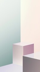 Poster - Empty podium featuring a pastel iridescent finish, casting soft shadows while illuminating a corner. Ideal for showcasing products in a minimalist and elegant setting