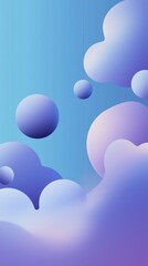 Poster - Smooth, rounded shapes and spheres float against a vibrant blue and purple gradient backdrop, creating a visually appealing abstract composition