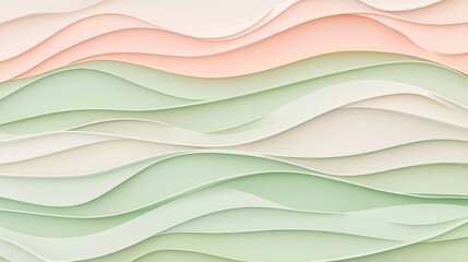 Poster - Pastel green and pink waves flowing and overlapping, creating a soothing and elegant abstract background, ideal for design projects needing a touch of tranquility and modern style