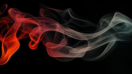 Poster - Colorful smoke swirling and billowing into abstract shapes with elegant curves against a deep black background, creating a captivating visual perfect for backgrounds or wallpapers