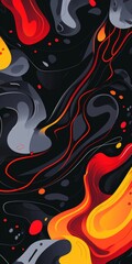 Poster - Abstract black background featuring dynamic flowing shapes in vibrant red and orange hues, creating a visually captivating design with a sense of movement and energy