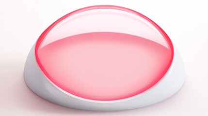 Poster - Oval shaped platform glowing pink light under a transparent dome on a white background creating a futuristic and minimalist presentation space
