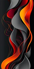 Poster - Vertical wavy shapes in red, orange, and grey colors creating a visually appealing abstract design, suitable for backgrounds and graphic design projects