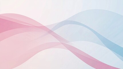 Poster - Pink and blue translucent waves intertwine gracefully against a soft white and light blue backdrop, creating a calming and elegant abstract composition