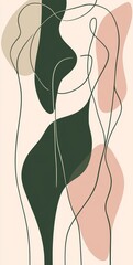 Poster - Modern art composition featuring abstract shapes in green and pink, intertwined with delicate lines, creating a visually appealing and contemporary artwork