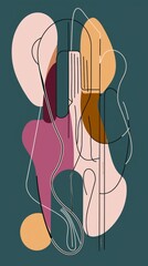 Poster - Intertwined lines and colorful shapes combine in a contemporary abstract artwork, creating a visually captivating design with a teal background