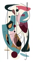 Poster - Modern abstract art exploring the interplay of geometric shapes and organic forms, creating a visually stimulating composition with a balanced palette of pastel colors, lines, and circles