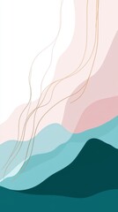 Poster - Pastel pink, turquoise, and emerald green shapes create a soothing abstract background, with delicate golden lines adding a touch of elegance and visual interest