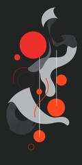 Poster - Red circles hanging from thin white lines intersect with dynamic gray shapes and fine curved lines, creating a visually captivating abstract composition against a black backdrop