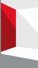 Aufkleber - Red wall corner in a white room with a gray floor creates an abstract geometric composition, representing modern interior design and architectural concepts