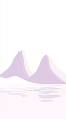 Poster - Purple mountain range reflected on calm water surface with minimalist design, conveying tranquility and peace, ideal for backgrounds and decorative arts