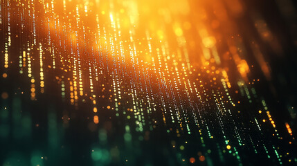 Abstract green and yellow digital binary data computer background with minimalistic bright tones modern design blurred elements creating an empty blank space for text or caption on the side

