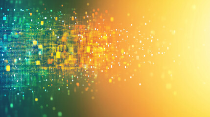 Abstract green and yellow digital binary data computer background with minimalistic bright tones modern design blurred elements creating an empty blank space for text or caption on the side

