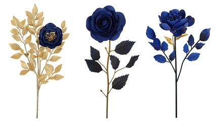 Aufkleber - Elegant Blue and Gold Floral Wallpapers Collection Generative AI