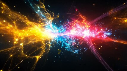Poster - vibrant particles collide in a burst of colorful energy creating a dynamic cosmic display