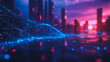 © Teeraphon - Smart digital Innovation city with connection network reciprocity over the cityscape. of future smart wireless digital city and social media networking systems that connects people with in city