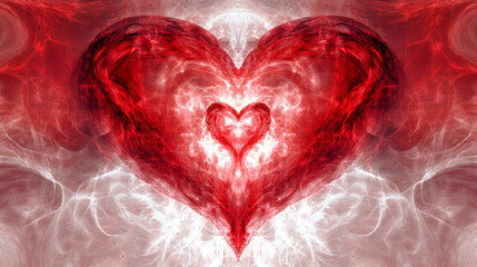 Leinwandbilder - Flaming red heart with a smaller heart inside, symbolizing burning passion and love for Valentine's Day