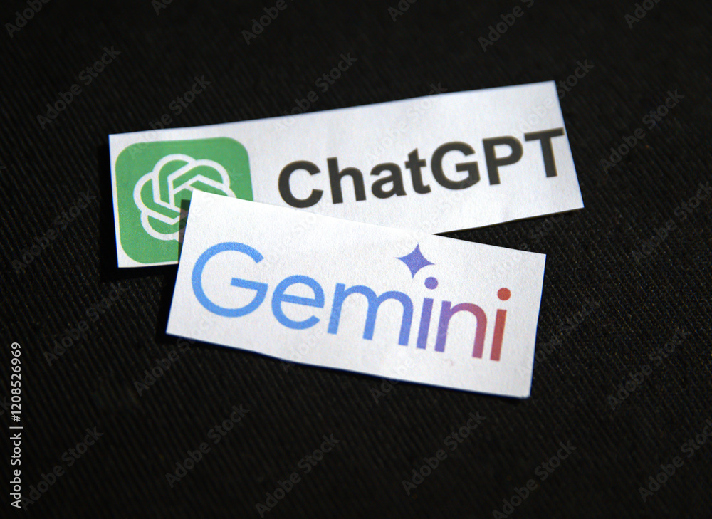ChatGPT and Gemini comparison concept Ai bots, illustrative editorial ...