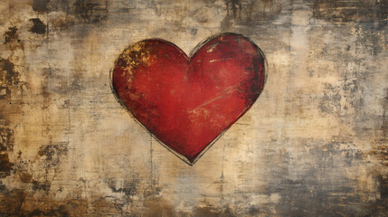 Poster - Red heart painted on grunge background symbolizing love and affection, perfect for Valentine's Day projects