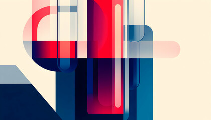 Fototapete - Abstract geometric design with vibrant red, blue, and white shapes. Ideal for modern presentations or website backgrounds.