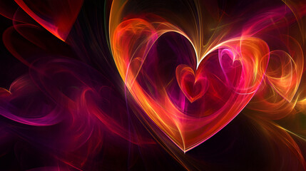 Leinwandbilder - Glowing fractal hearts intertwining on a dark background, symbolizing love and passion for Valentine's Day