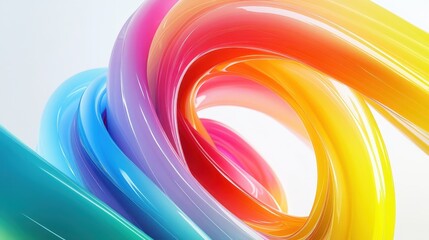 Poster - Colorful abstract swirling tubes in vibrant rainbow hues on white background