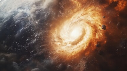 Wall Mural - stunning cosmic spiral galaxy in space surrounded by asteroids and fiery light
