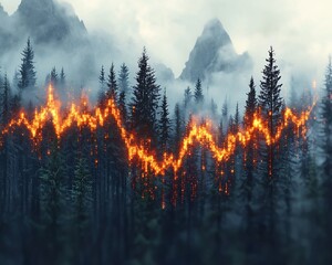 Dynamic blend of a thriving forest and a glowing stock market graph illustrating the harmony of growth and success