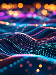 Aufkleber - A vibrant display of glowing waves in various colors, creating a mesmerizing and dynamic abstract pattern reminiscent of digital art.