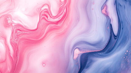 Poster - Abstract liquid marble texture with gold glitter, pink and blue romantic colors creating a dreamy Valentine's Day background