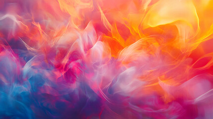 Poster - Smoke tendrils weaving colorful pink, orange, blue patterns, forming ethereal romantic background for love-themed design compositions