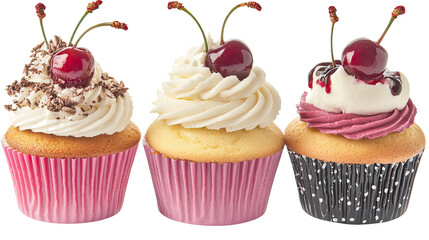 Poster - Delightful Cupcakes Adorned With Cherries on Top Generative AI