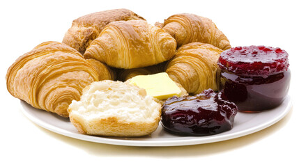 Poster - Croissants With Butter and Jam on a White Plate Generative AI