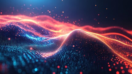 Poster - abstract waves of glowing particles in motion with vibrant colors