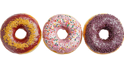 Poster - Colorful Sprinkled Donuts on Clear Background Generative AI
