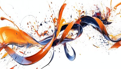 Poster - Abstract Twisted Brush Painting With Bold Splashes, Vibrant Spirals, And Dynamic Smears On A White Canvas For A Vivid And Artistic Effect.
