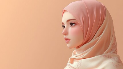 Canvas Print - Profile of woman wearing peach hijab.