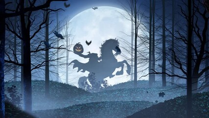 Wall Mural - headless horseman full moon forest 4k loop features a forest of dead trees with a large full moon in