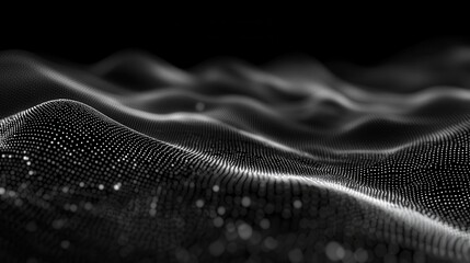 Poster - abstract wavy black and white dotted landscape with soft light waves
