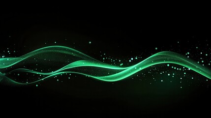 Poster - Abstract green wave with sparkles on black background