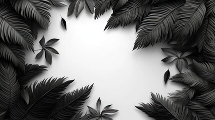 Poster - Black leaves frame white space, isolated for design