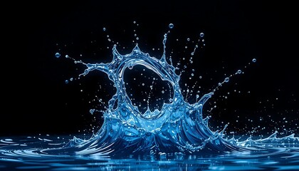 Poster - Blue Water Splash Crown Dramatic Dark Background