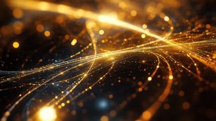 Poster - abstract gold light trails on dark background with sparkling effects