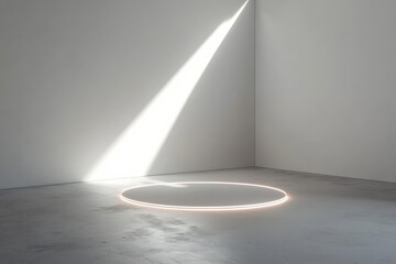 Poster - light beam creates a circular pattern on the ground in an empty room during daytime