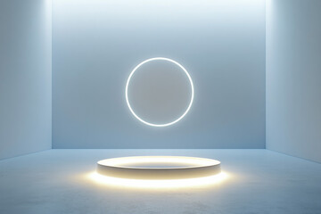 Poster - Light creates ethereal atmosphere in minimalistic elevated space with circular illumination