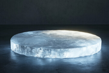 Poster - Frosty ice platform with luminous edges standing out in a dark environment
