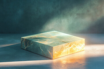 Poster - Metallic textured pedestal illuminated by soft light showcasing intricate details and reflections
