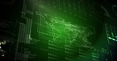 Poster - image of data processing over globes and world map