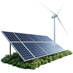 renewable energy setup with solar panels and a wind turbine ideal for sustainability and eco-friendl