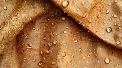 Poster - A close-up of a raincoat's fabric with water droplets visible, reflecting the rainy outdoors through the window.